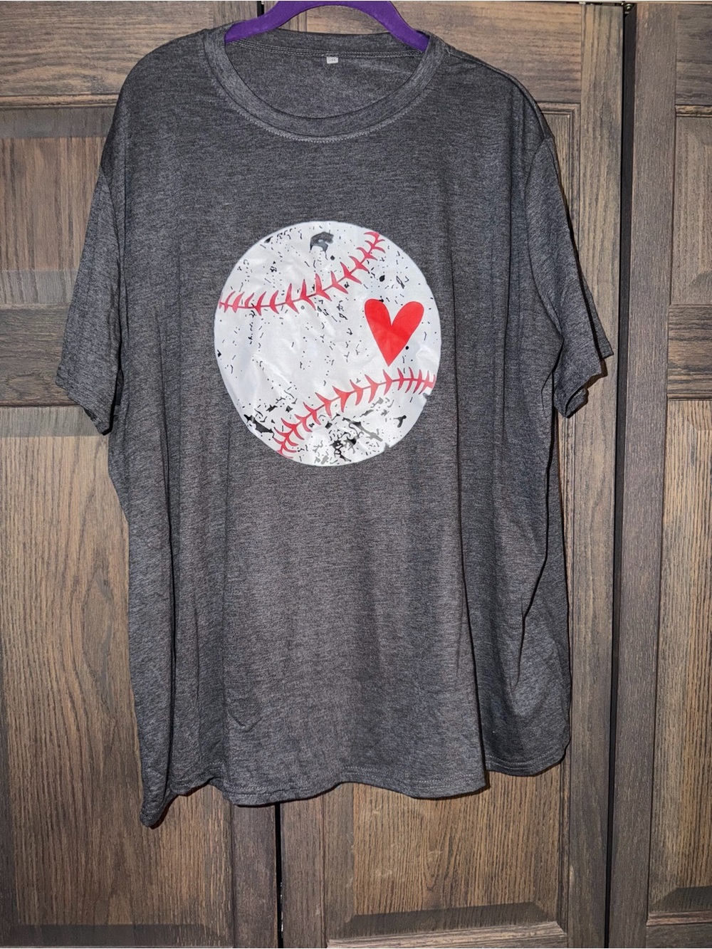 Gray Short Sleeve Tee with Baseball Heart Graphic